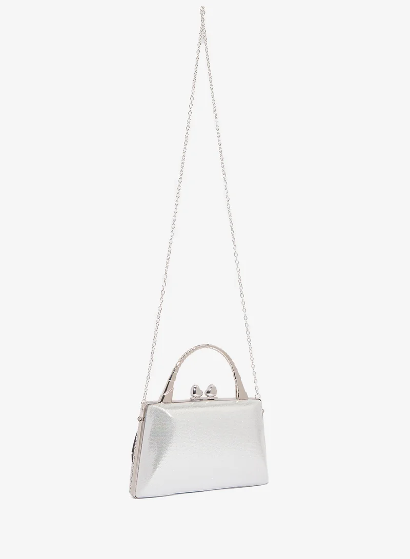 خزانة Rhinestone Detailed Sparkly Metallic Top Handle Bag